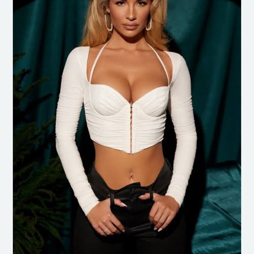 Oh Polly Long Sleeve Corset, Crop Top in Ivory
